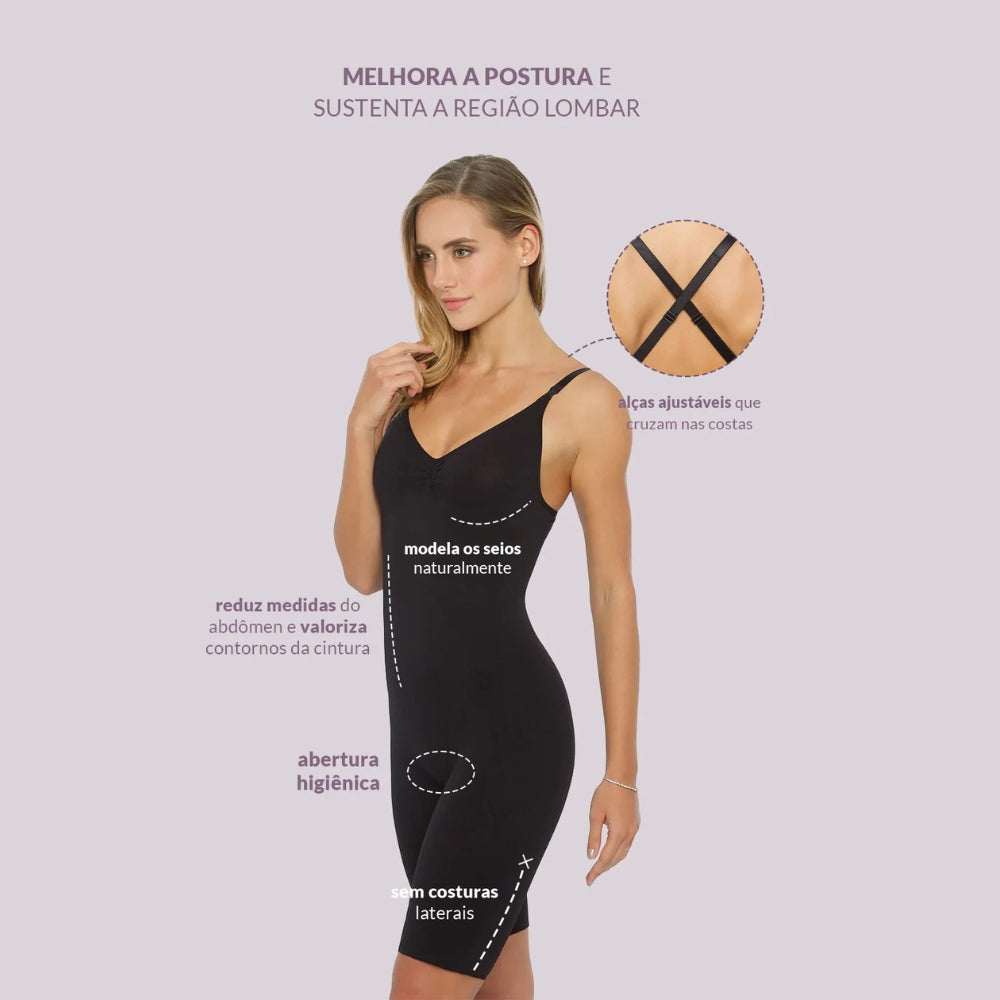 Body Modelador Macaquinho Sem Bojo Reduz Atrito Nas Coxas