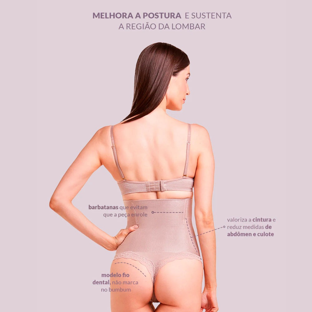Calcinha Cintura Alta Modelo Fio Dental Valoriza a Cintura e Reduz Medidas de Abdômen