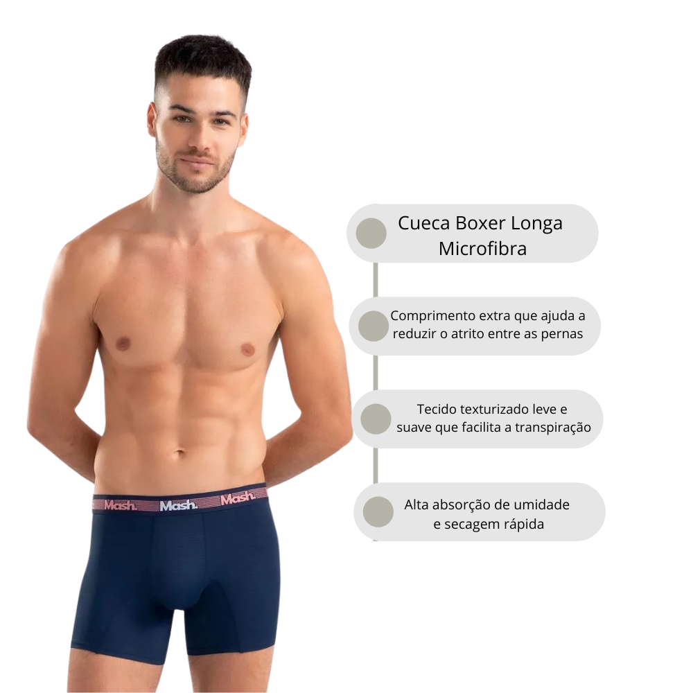 Cueca Boxer Longa Microfibra Conforto Extremo, Antiatrito e Secagem Rápida