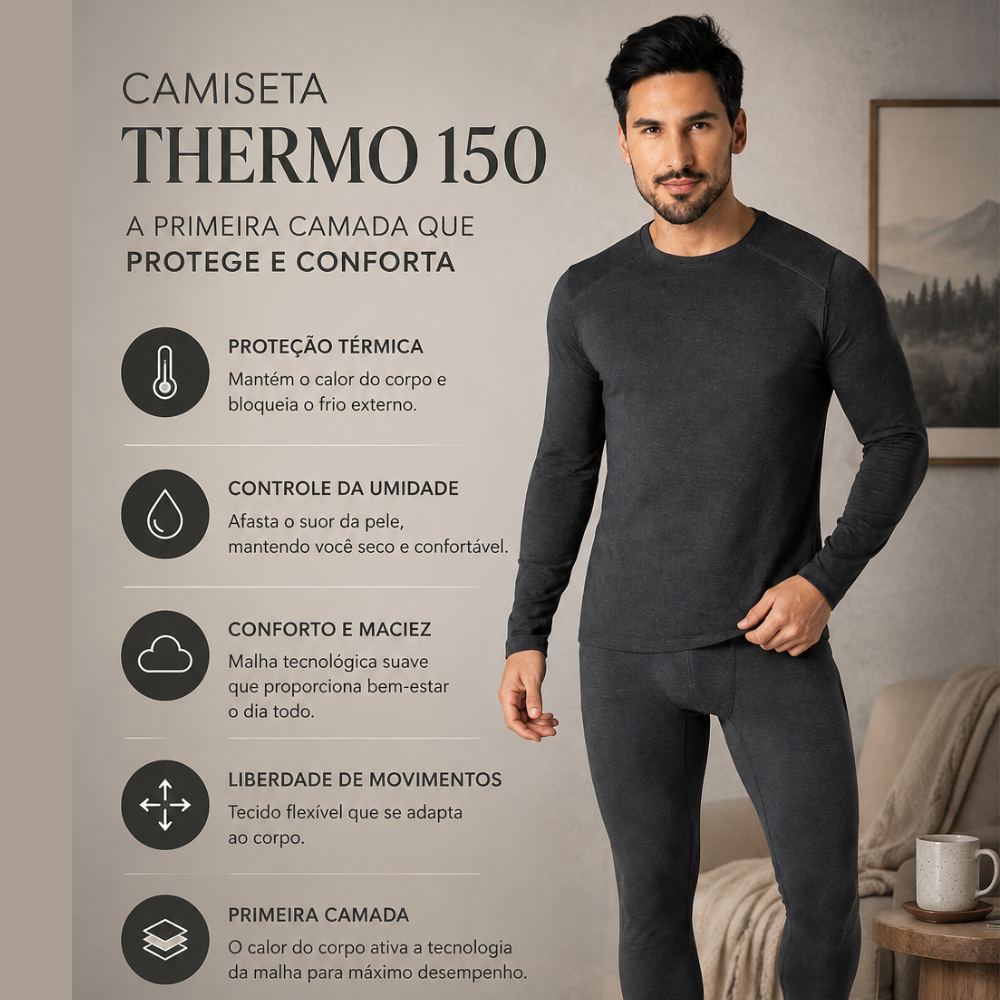 Básica Térmica em Algodão Masculina Gola Redonda