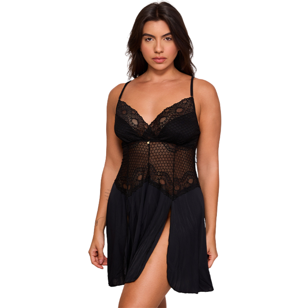 Camisola Sem Bojo em Renda com Fenda Elegância e Conforto