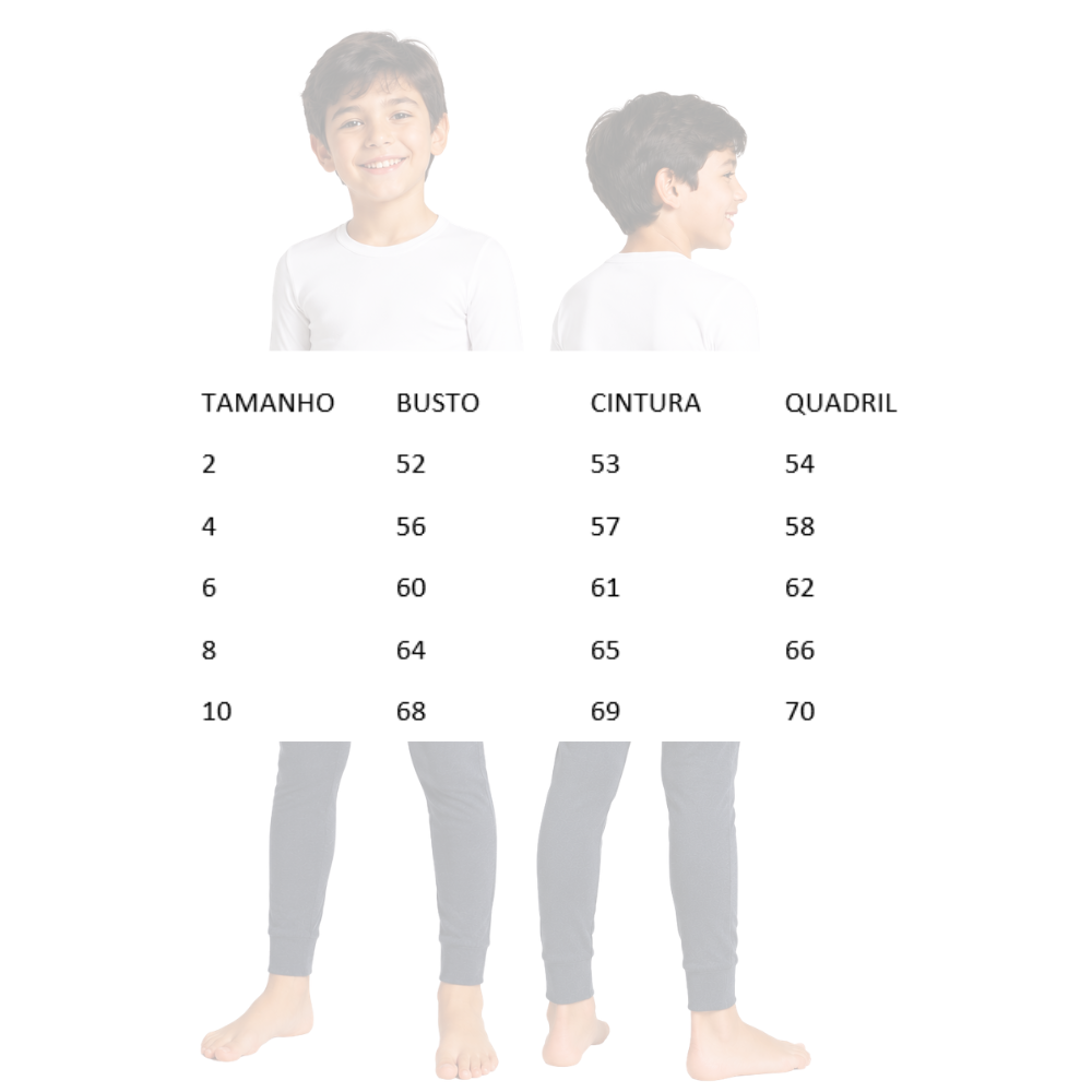 Ceroula Térmica Kids Masculina em Algodão - Proteção no Frio  Tamanho 4 ao 8