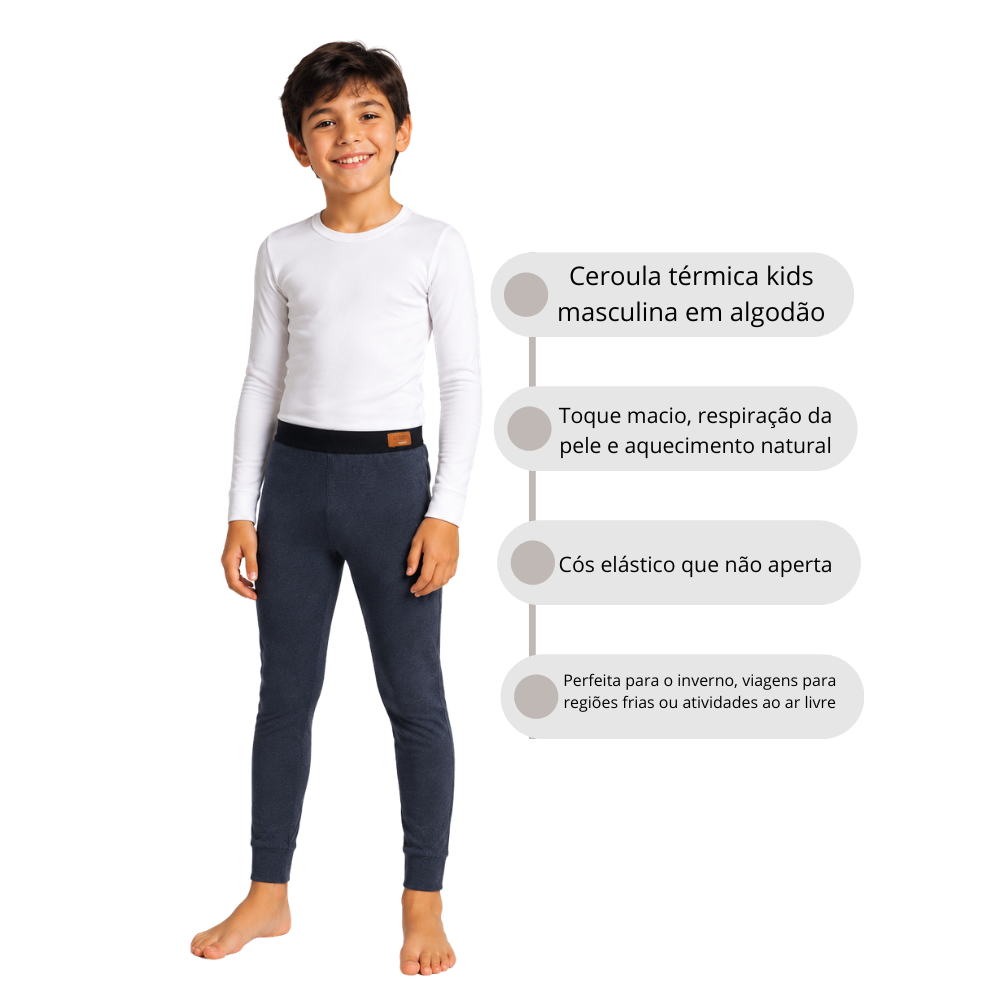 Ceroula Térmica Kids Masculina em Algodão - Proteção no Frio  Tamanho 4 ao 8