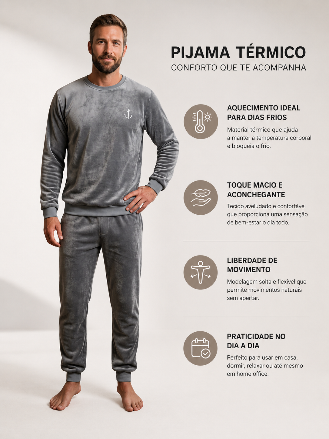 Pijama Masculino em Fleece Conforto para os Dias Frios