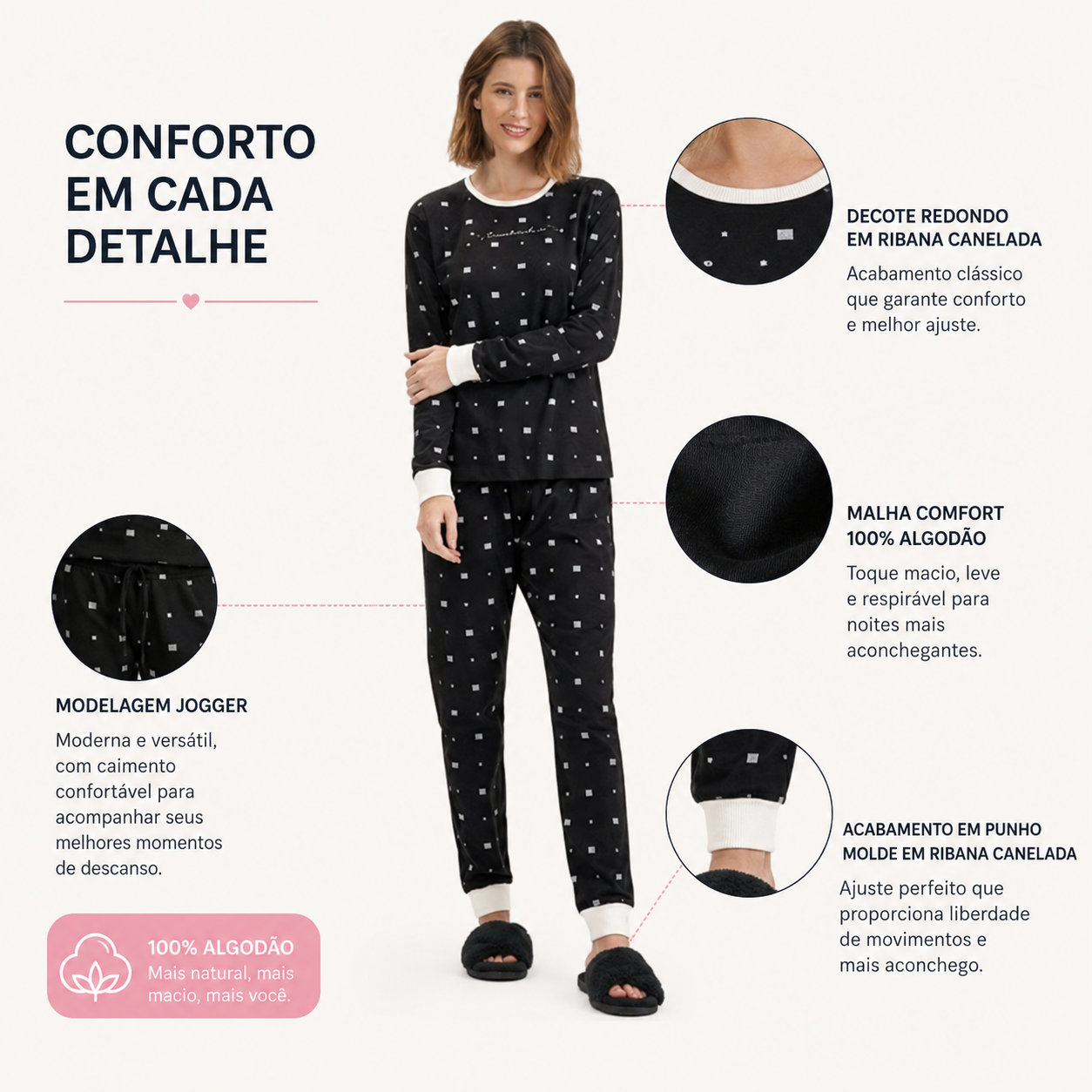 Pijama Manga Longa Feminino Cor com Amor