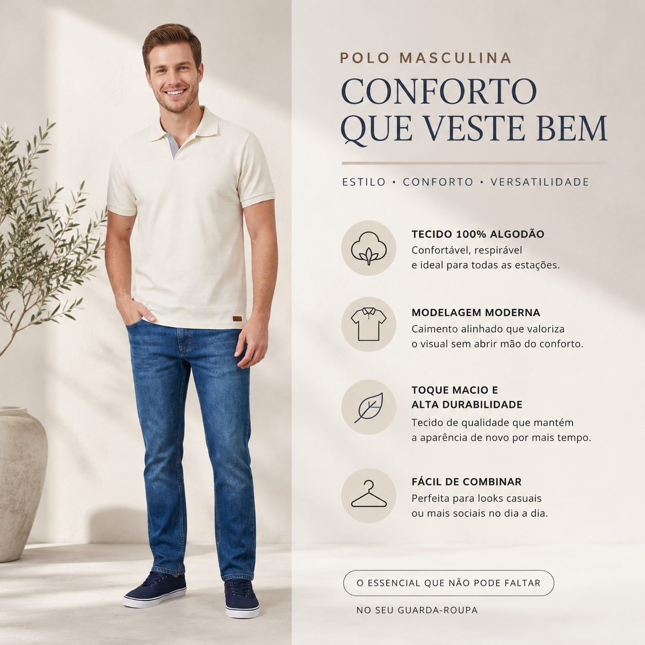 Camisa Masculina Gola Polo em Algodão
