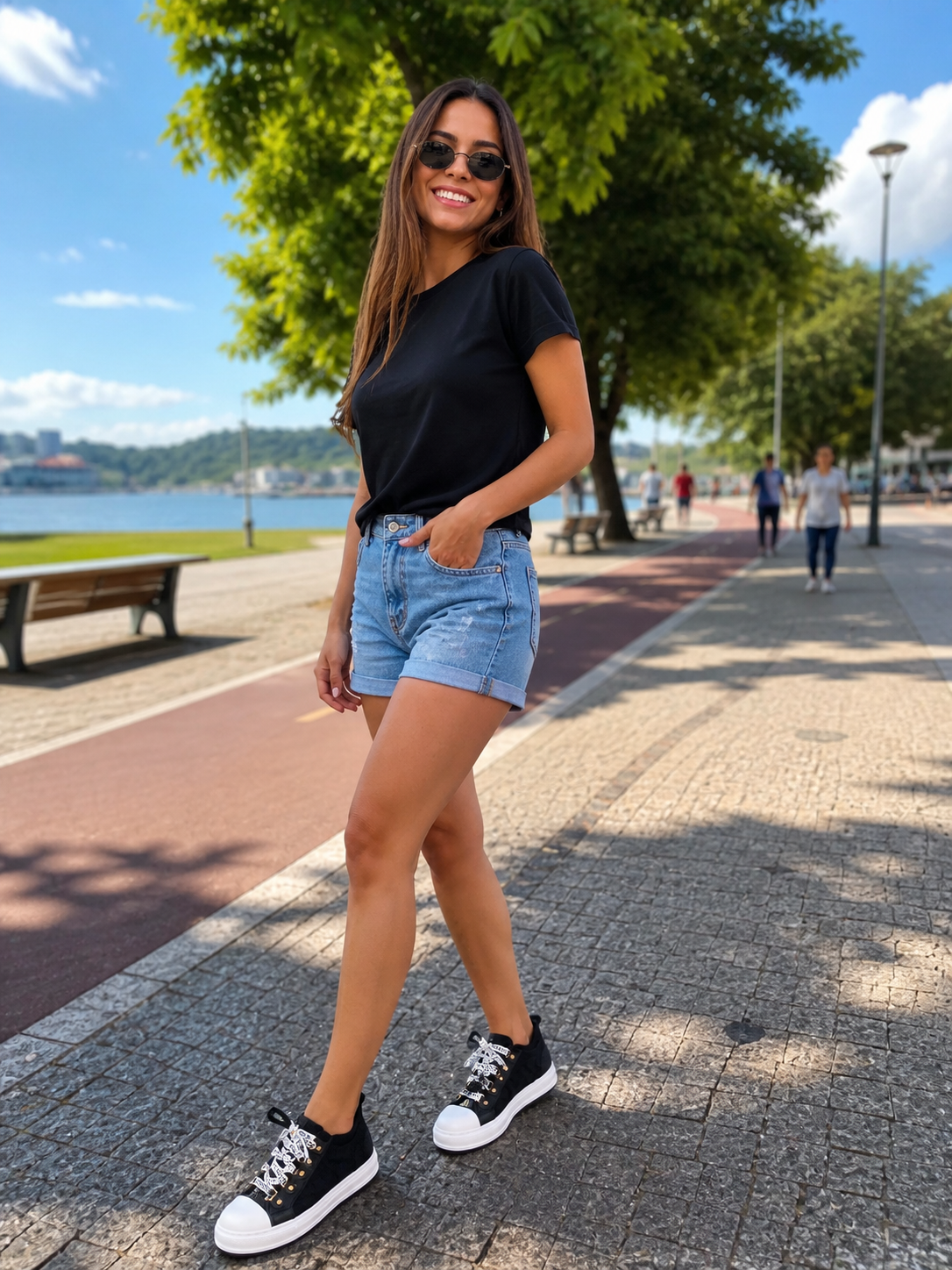 Tênis Knit Preto Solado Alto Giulia Domna
