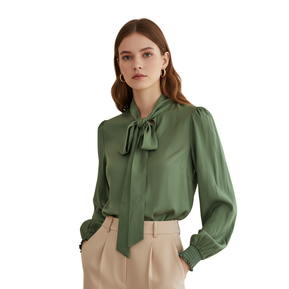 Blusa Feminina em Viscose com Detalhe no Punho e Laço Frontal