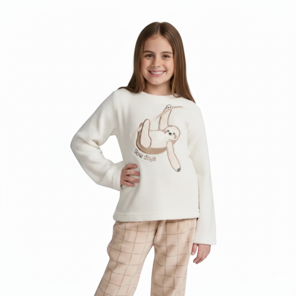 Pijama Peludinho Manga Longa De Preguiça Cor Com Amor
