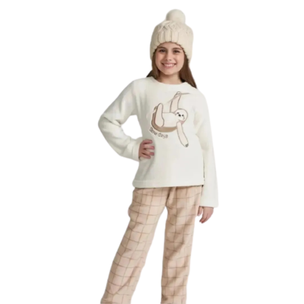 Pijama Peludinho Manga Longa De Preguiça Cor Com Amor
