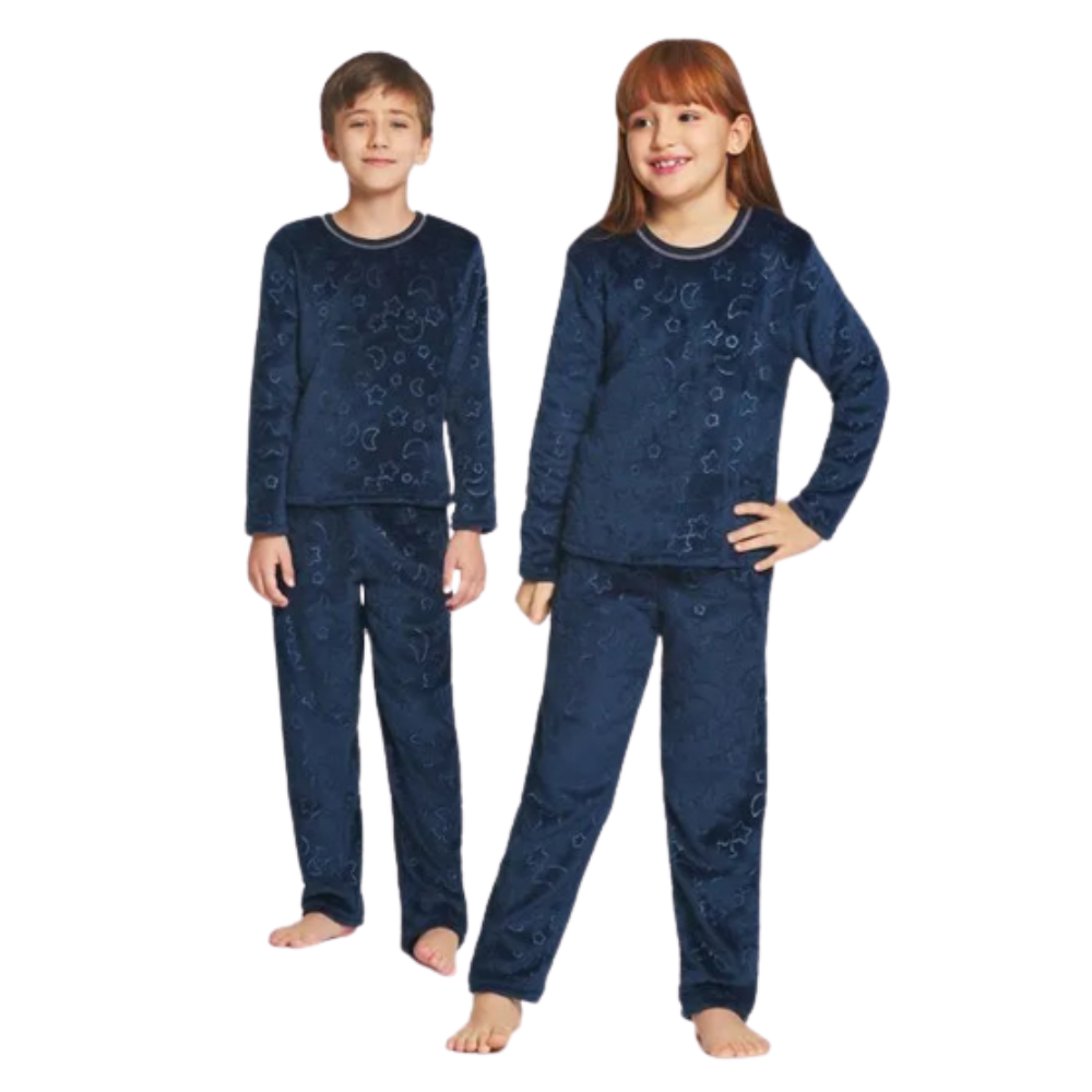 Pijama Fleece Infantil Unissex Com Estrelinhas e Lua Recco