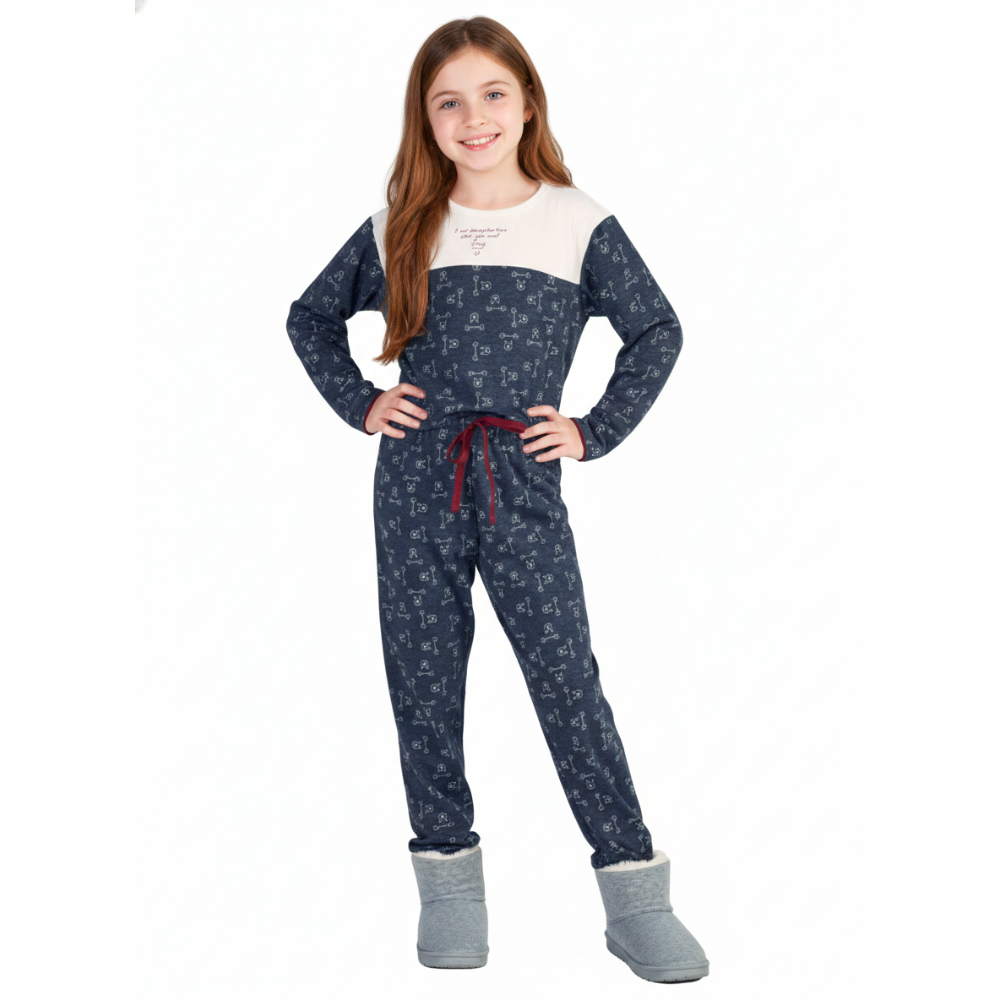 Pijama Manga Longa Azul Marinho Cor Com Amor