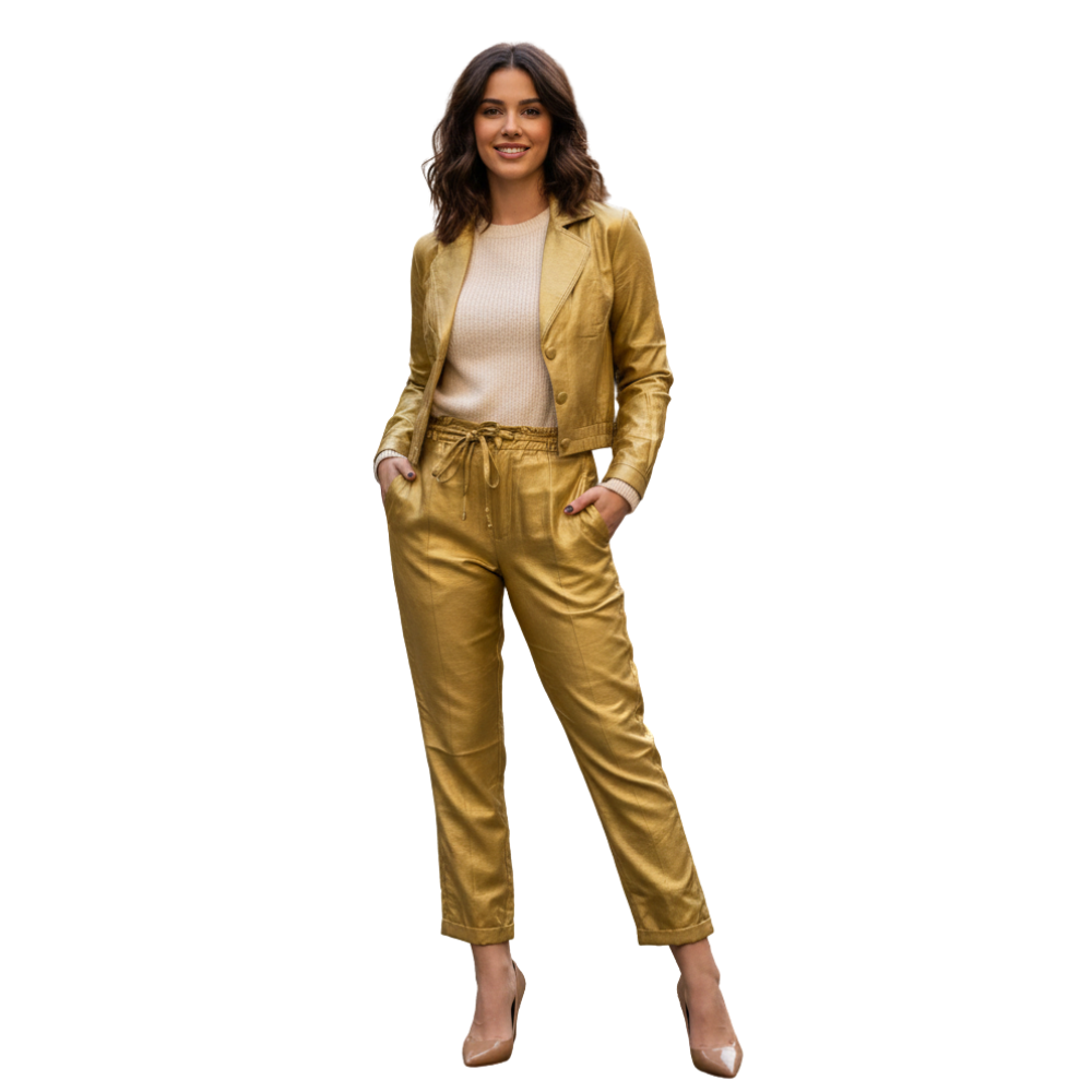 Calça Feminina Dourada Metalizada