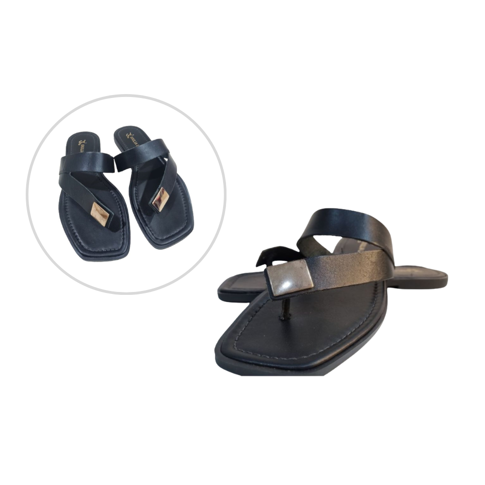 Chinelo Sandália Stone Preto Giulia Domna