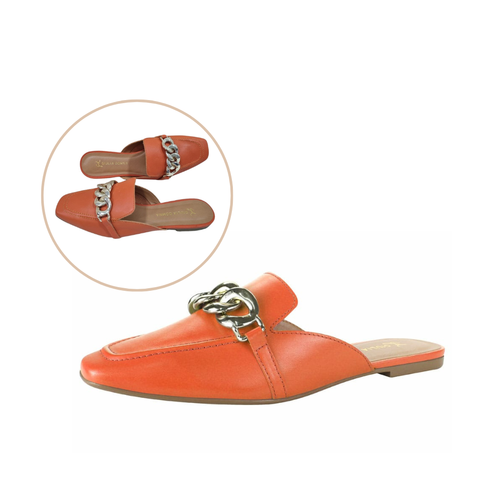 Mule Atanado Stone Laranja com Detalhe Dourado