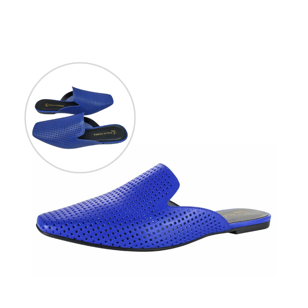 Mule Atano Azul em Couro Vazado Perfeito para o Dia a Dia