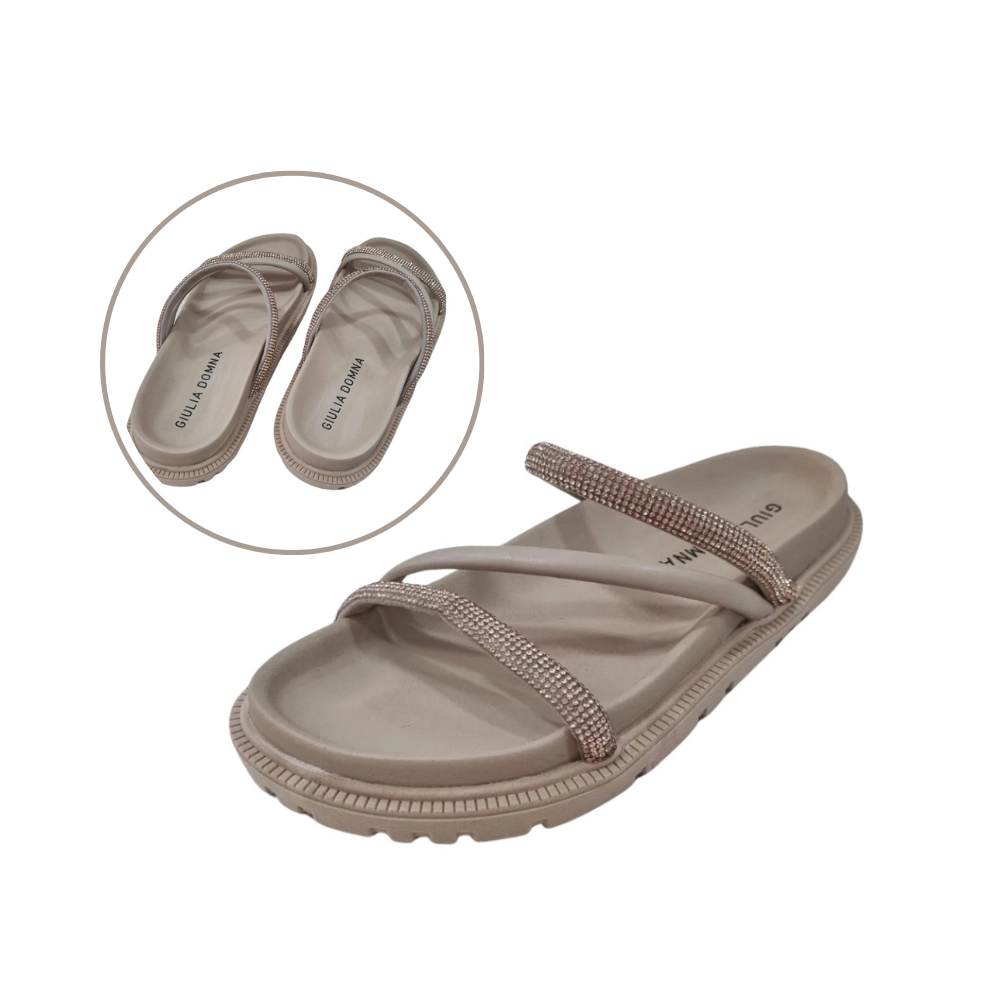 Sandália Chinelo Feminina com Tiras Slides e Strass