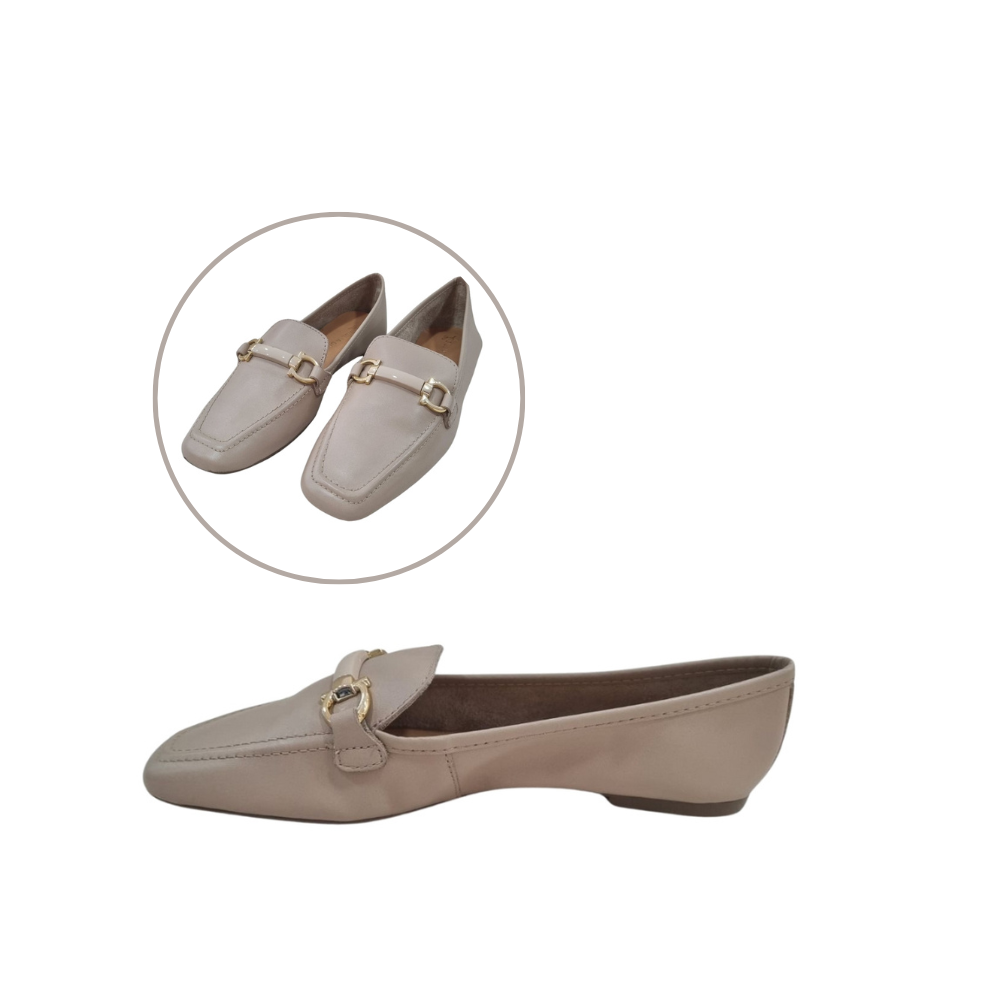 Sapatilha Napa Monaco Nude em Couro com Detalhe Dourado