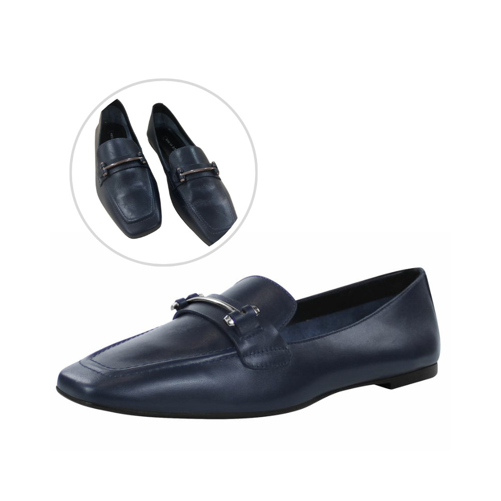 Sapatilha Atanado Stone Azul Marinho em Couro com Detalhe