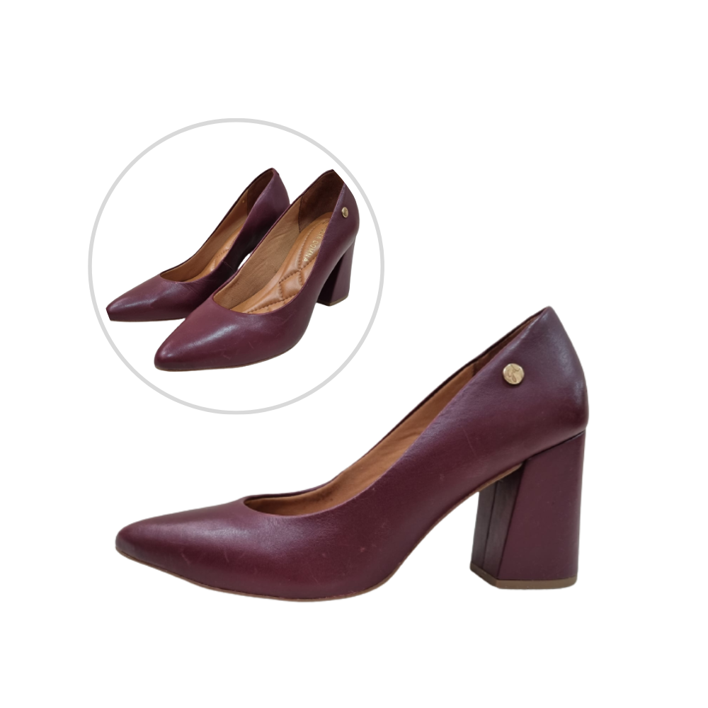 Sapato Social Feminino Bordo em Couro
