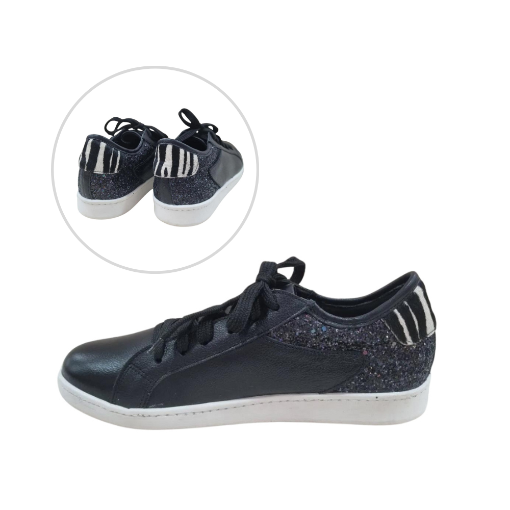 Tênis Blin Fly em Couro com Detalhe em Zebra e Brilho
