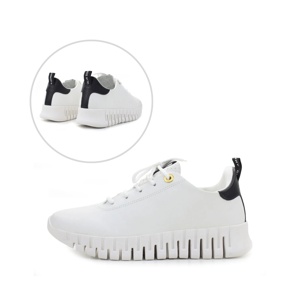 Tênis Flow Wave Branco em Couro e Detalhe em Preto Giulia Domna