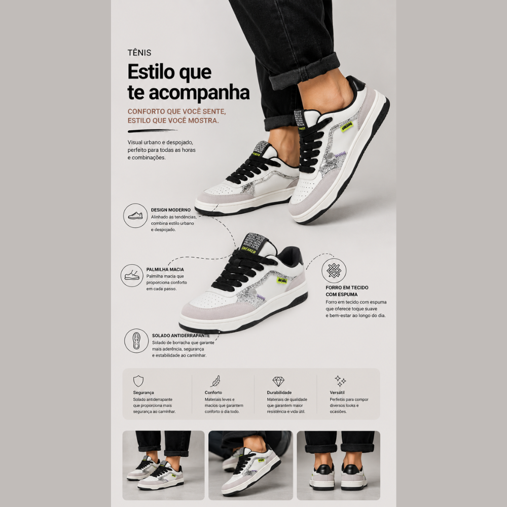 Tênis Feminino Shoot com Detalhe e Forro em Tecido com Espuma
