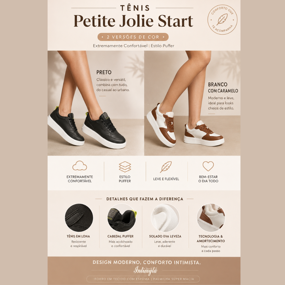 Tênis Petite Jolie Start Extremamente Confortável Estilo Puffer