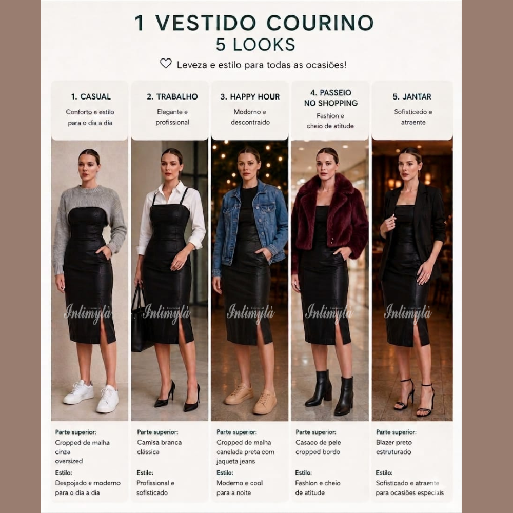 Vestido Midi Justo Resinando Efeito Couro Perfeito para Dia ou Noite  - Ilícito