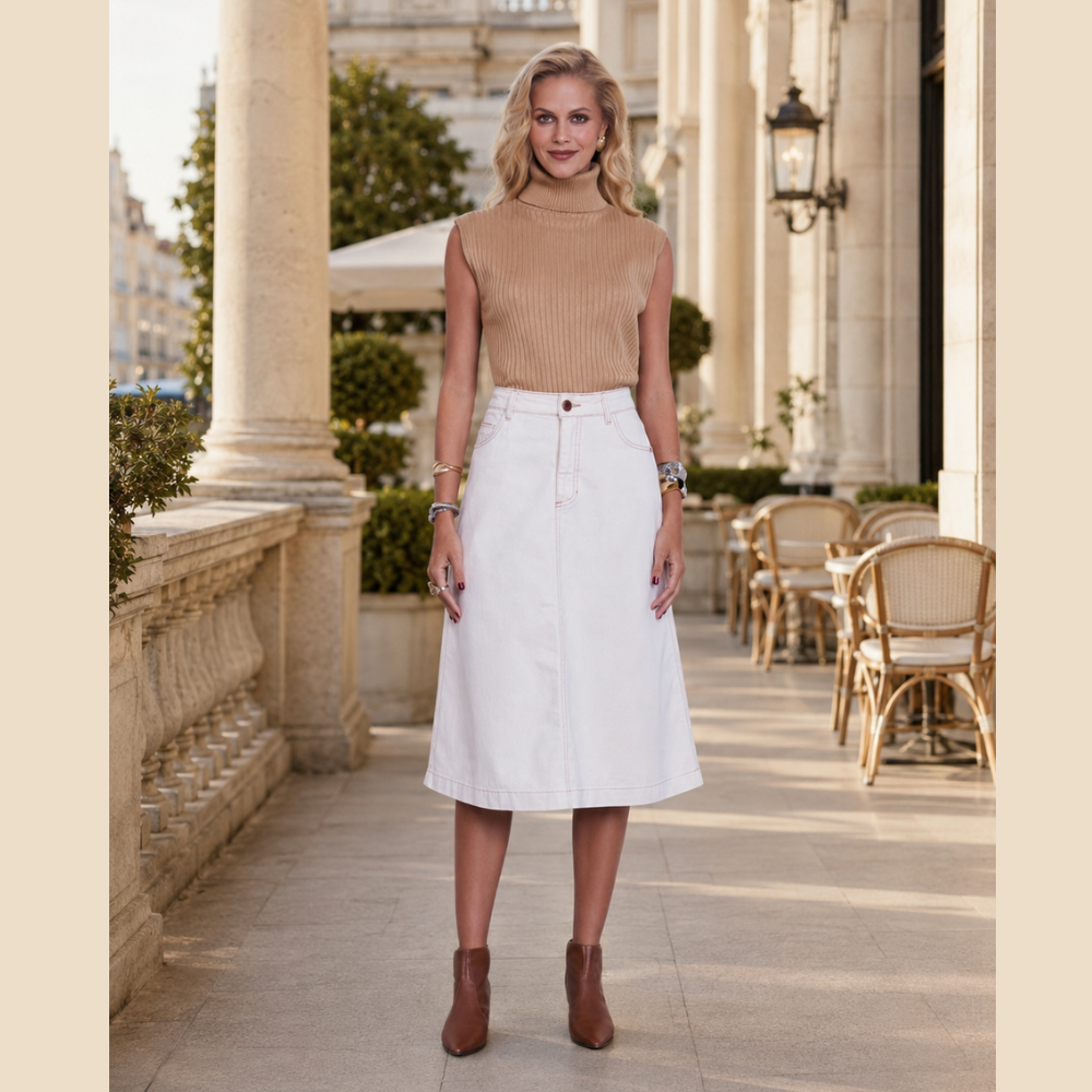 Saia Midi White Jeans - Perfeita para seu Look