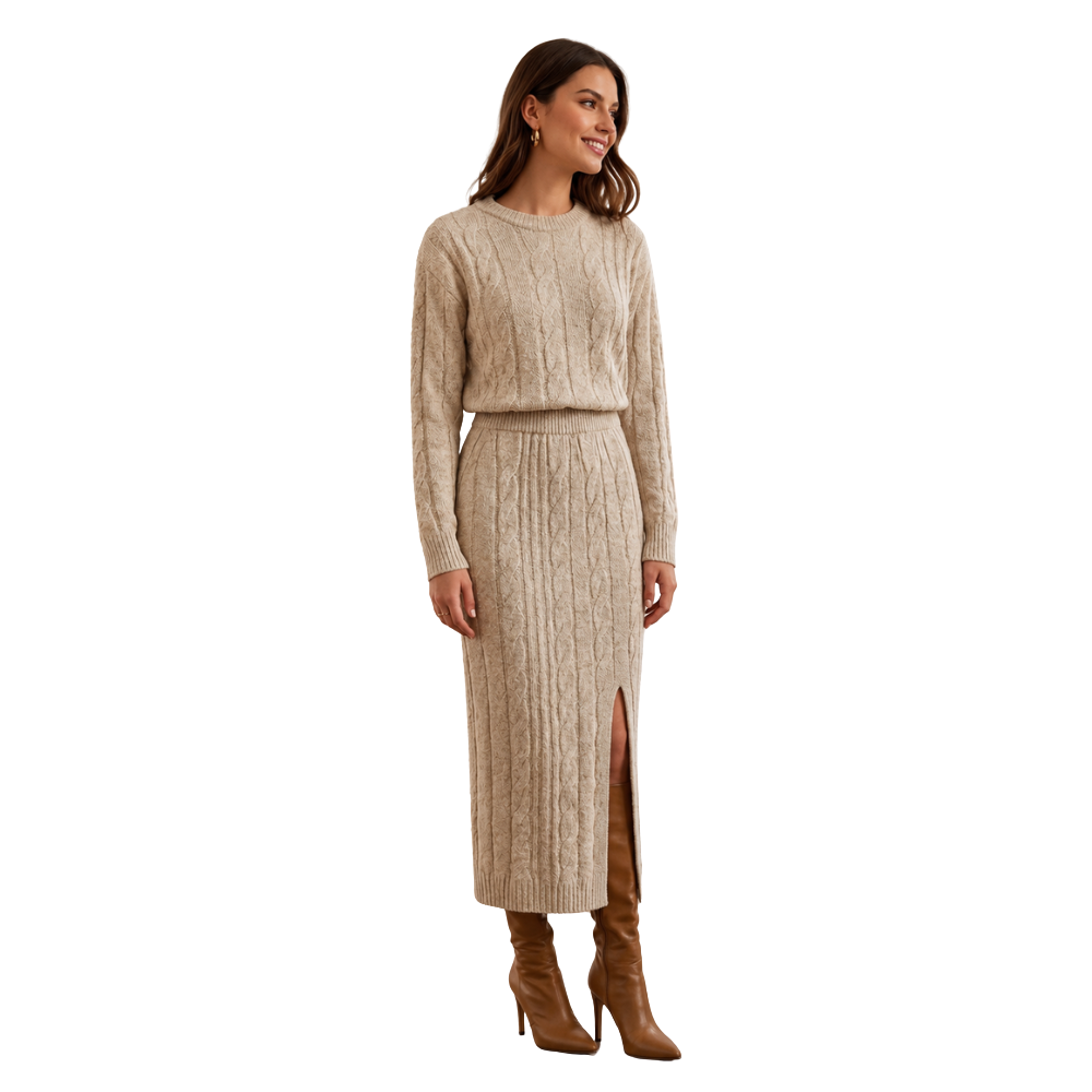 Conjunto de Malha Saia Midi com Fenda e Cropped Tendência e Conforto