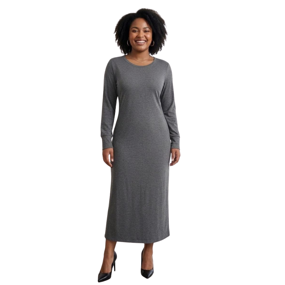 Vestido Longo Malha Leve com Fenda Lateral Conforto e Estilo