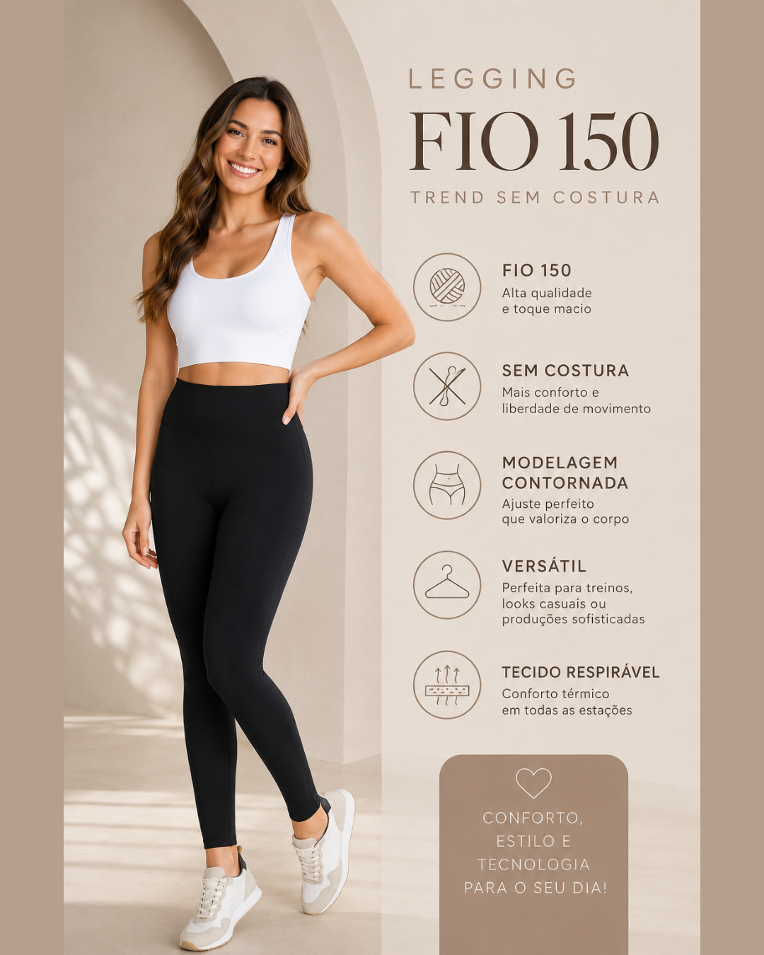 Legging Feminina Fio 150 sem Costura e Versatilidade