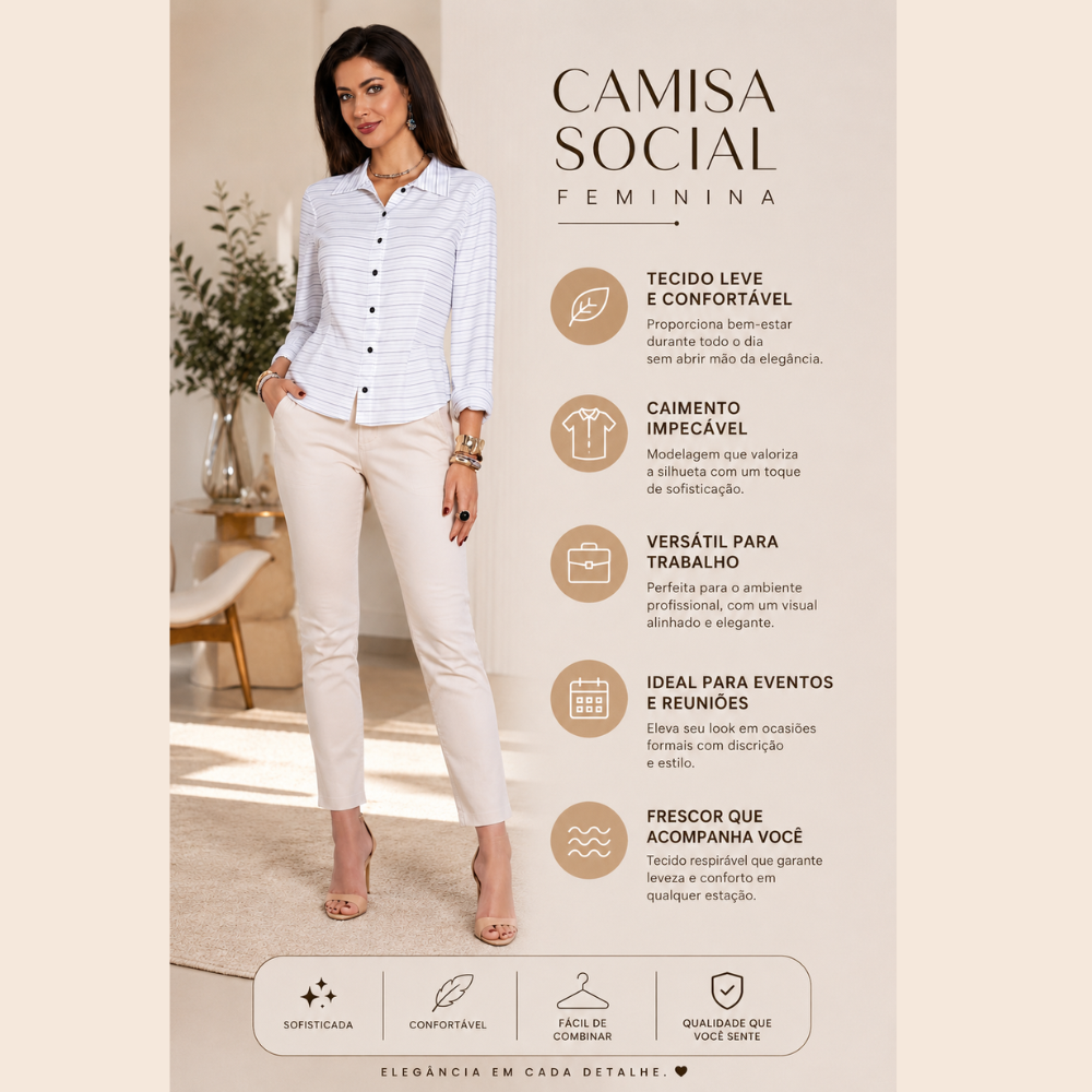 Camisa Social Feminina - O Clássico Atemporal em uma Peça