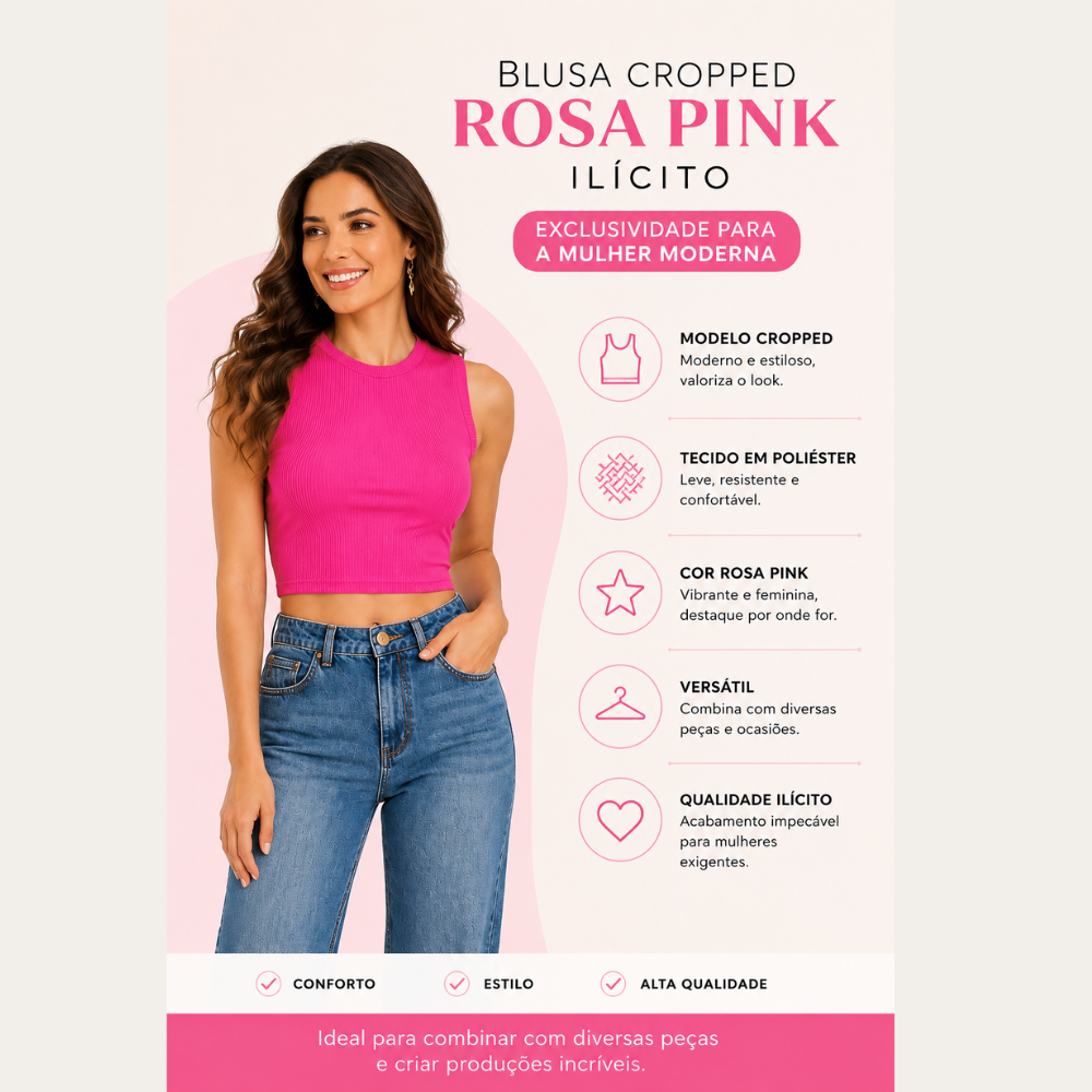 Blusa Cropped Rosa Pink Ilícito: Exclusividade para a Mulher Moderna