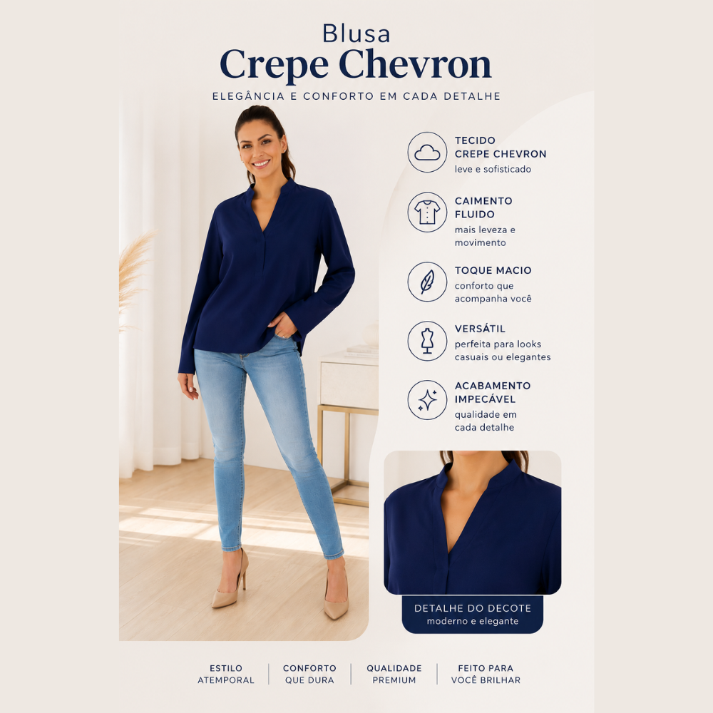 Blusa Feminina em Crepe Chevron Caimento Fluido e Elegante