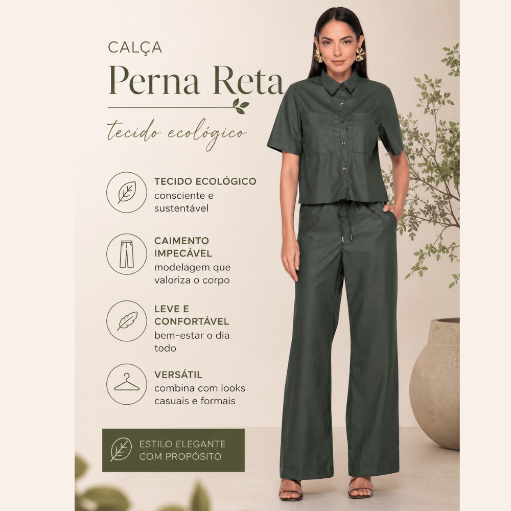 Calça Feminina Perna Reta em Tecido Ecológico