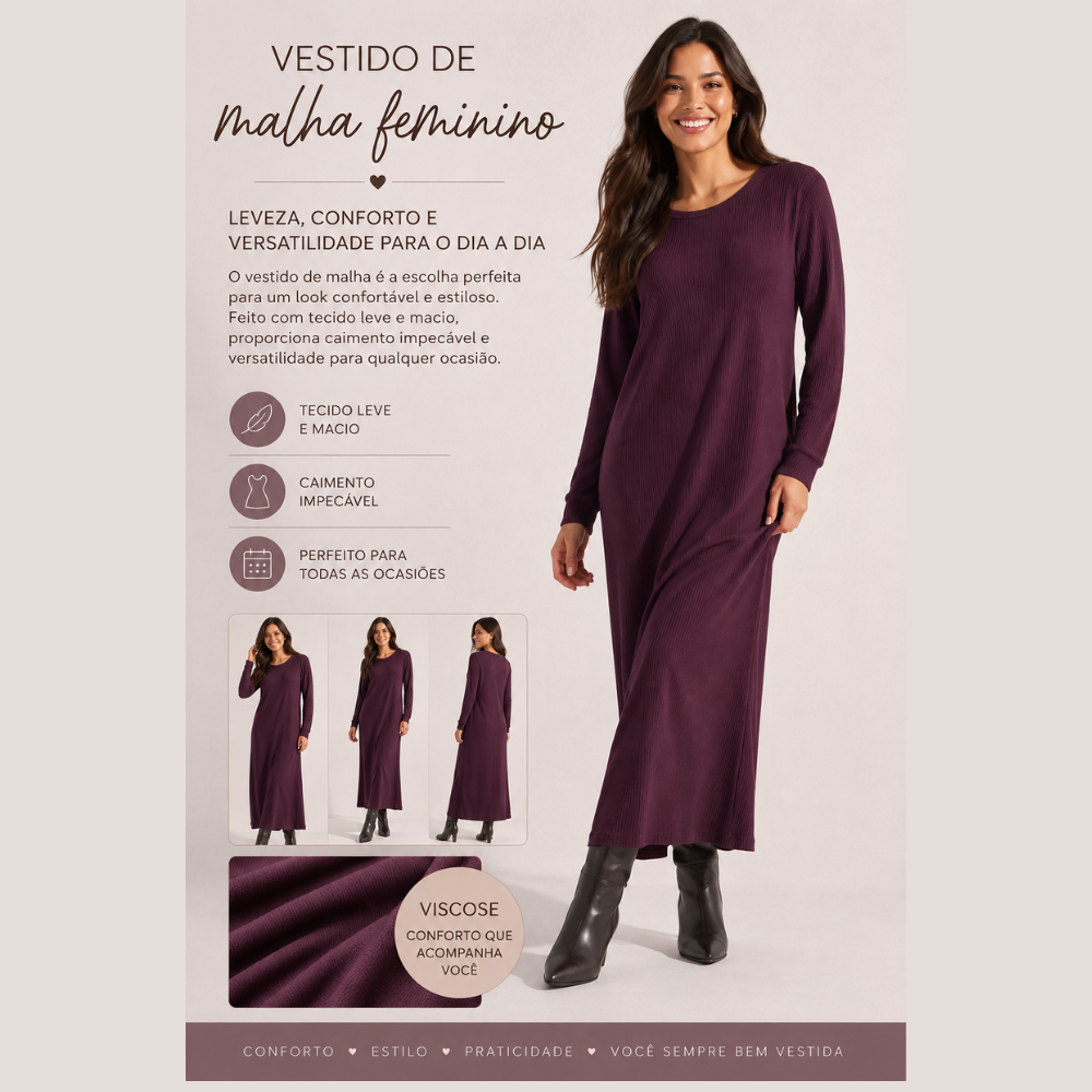 Vestido de Malha Feminino  Leveza, Conforto e Versatilidade para o Dia a Dia