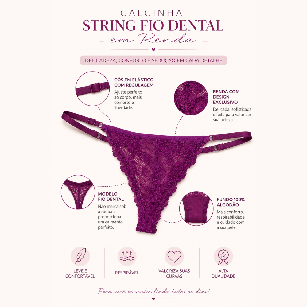 Calcinha String Fio Dental Em Renda