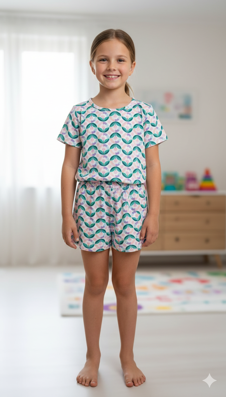 Pijama Infantil Feminino Verão em Suede