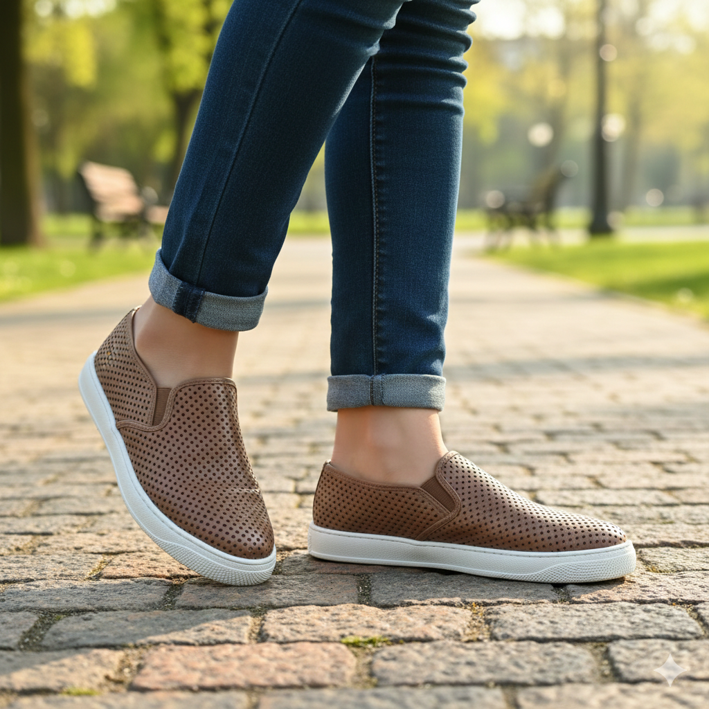 Tênis Feminino em Couro Vazado