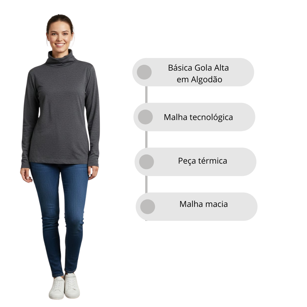 Básica Feminina Térmica em Algodão Gola Alta
