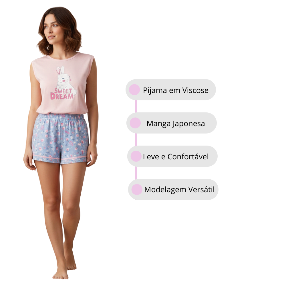 Pijama Feminino Manga Japonesa em Viscose Conforto