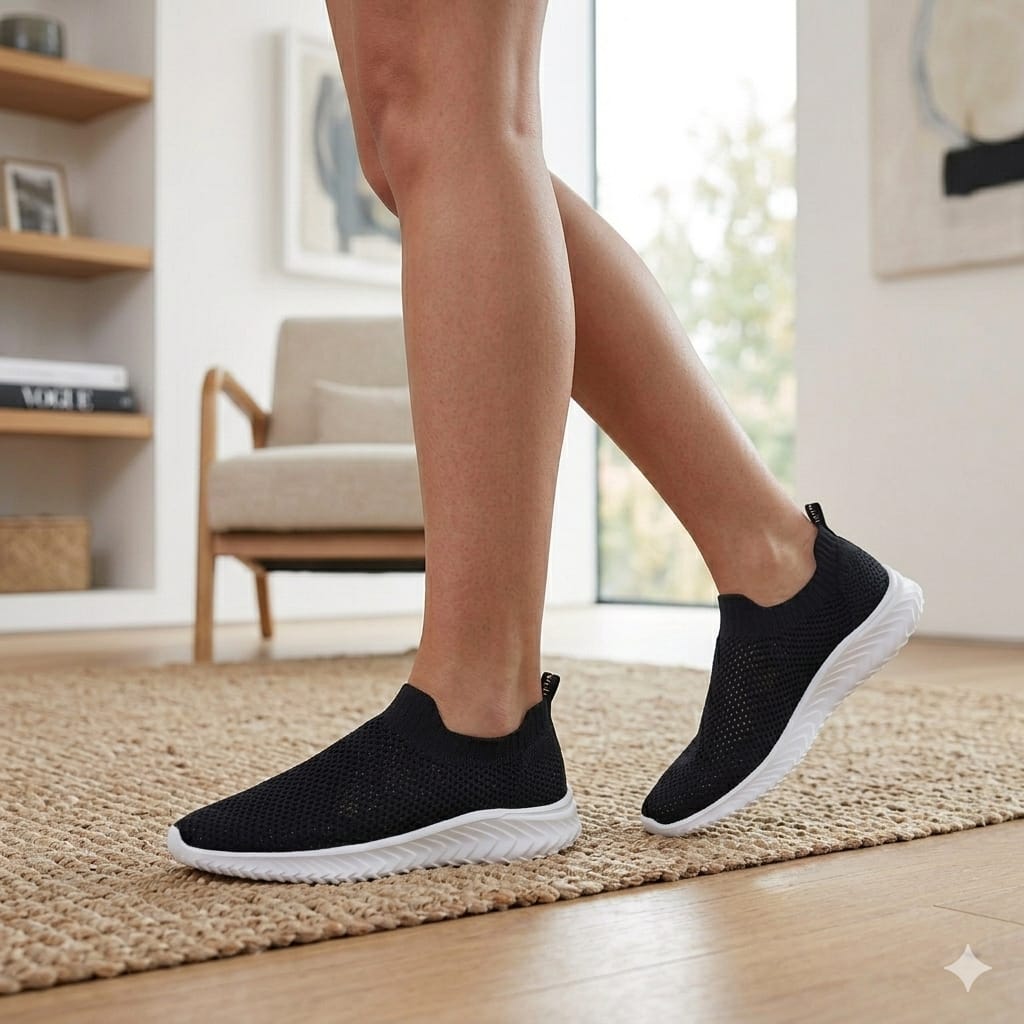 Tênis Feminino Malha Knit com Puxador Leve e Confortável