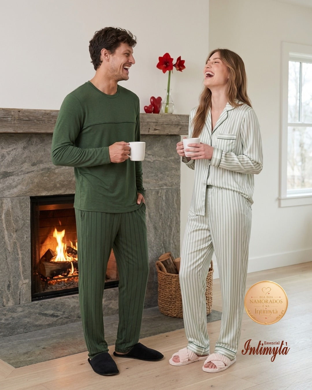 Pijama Aberto Feminino Longo em Satinê Listrado Dreams Only