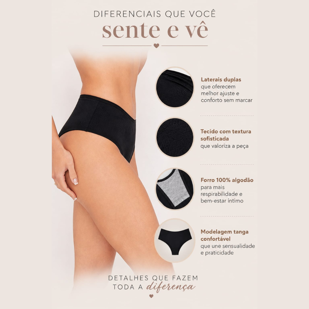 Calcinha Tanga Feminina Laterais Duplas com Textura e Forro 100% Algodão