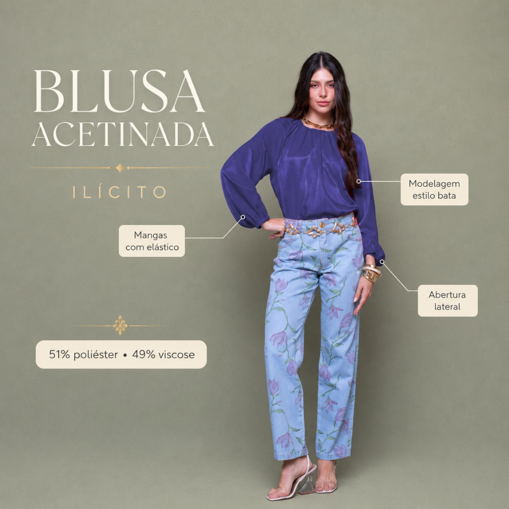 Blusa Feminina com Fenda Lateral Acetinada | Ilícito