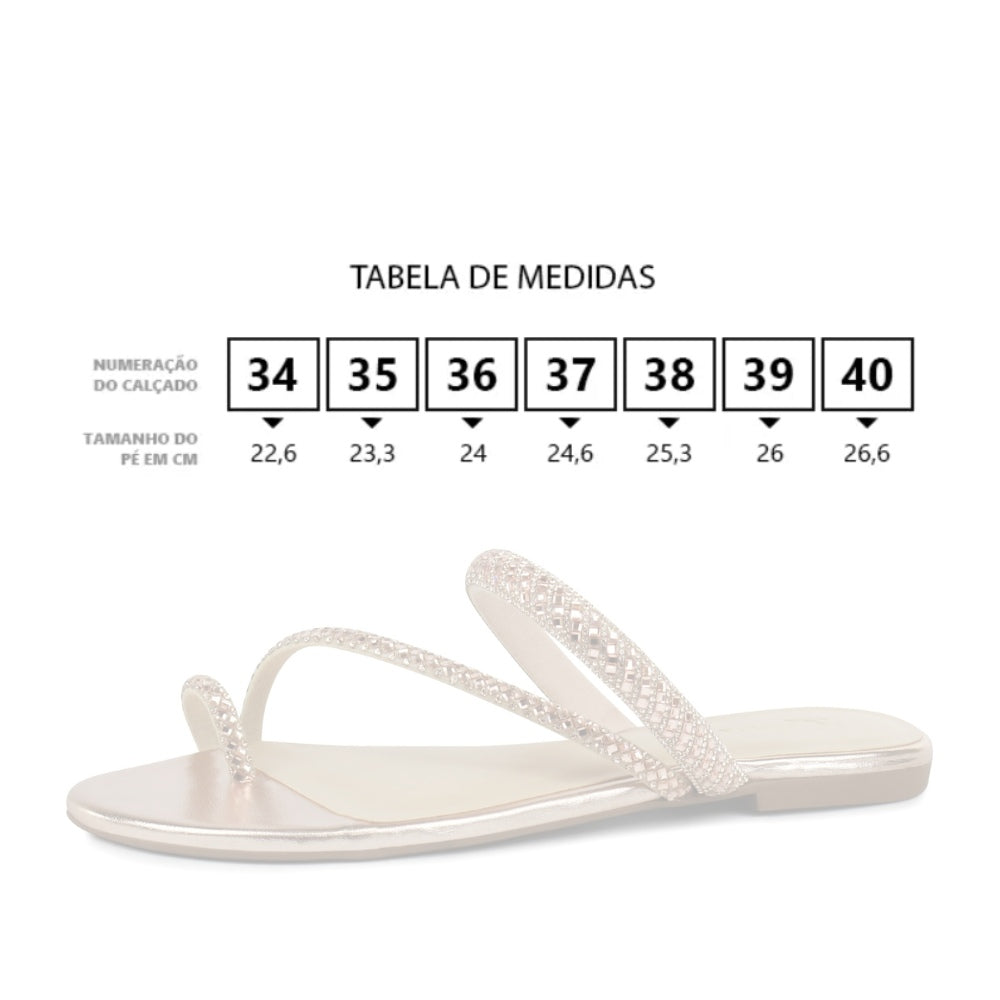 Sandália Rasteirinha Feminina em Couro com Detalhes de Strass