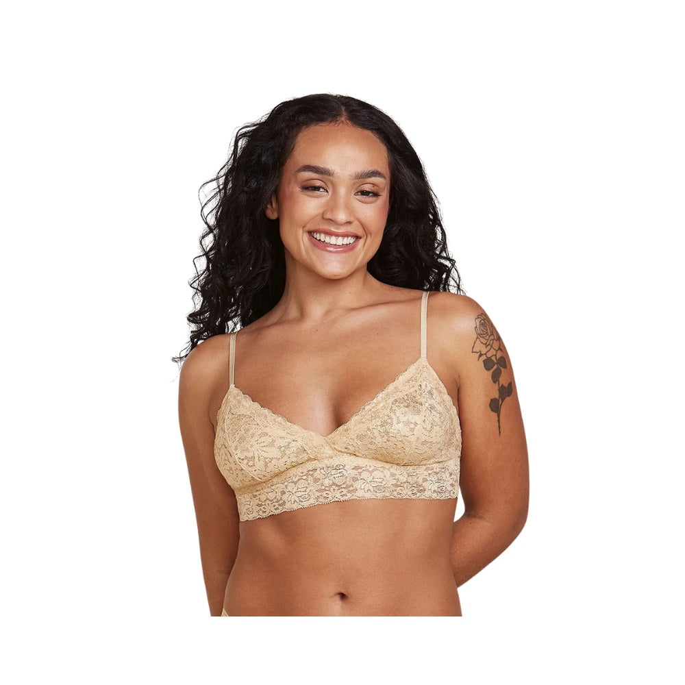 Sutiã Top Triângulo com Bojo Removível em Renda com Brilho