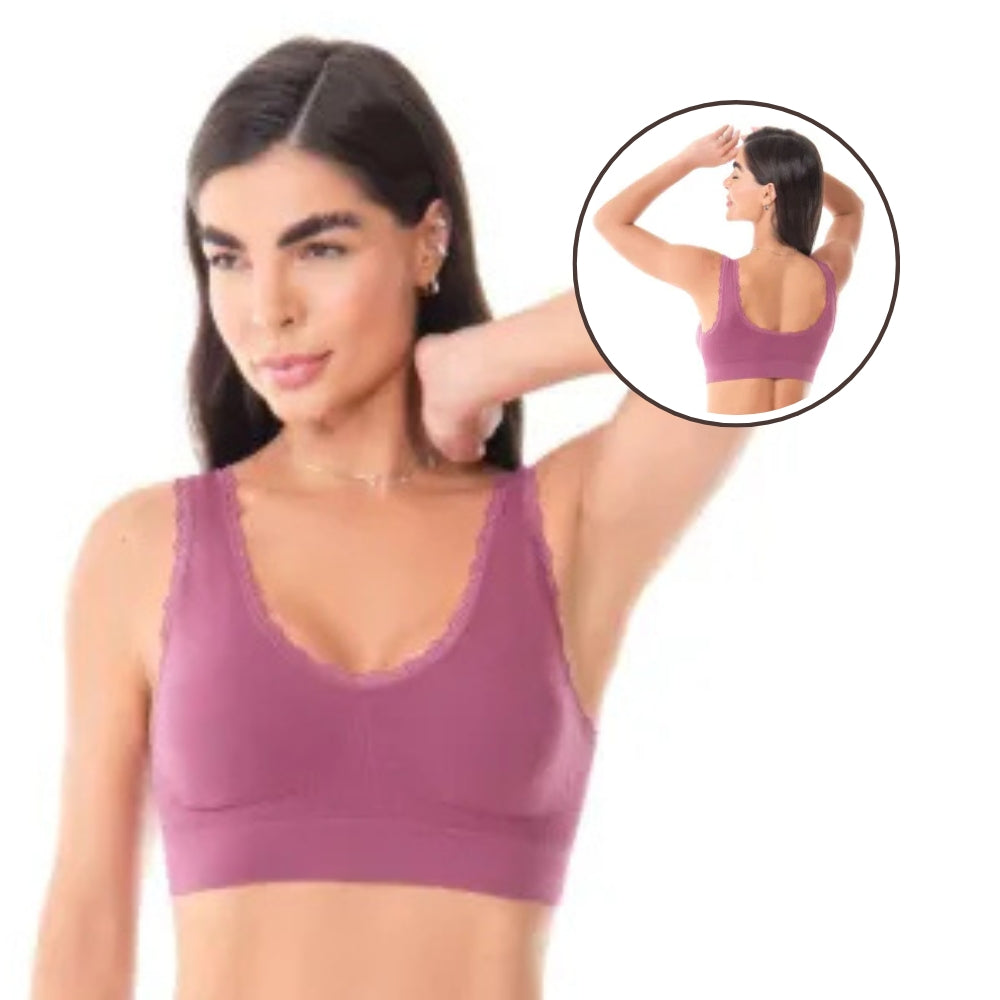 Sutiã Top com Renda e Bojo Removível Alças Largas, Conforto e Sustentação